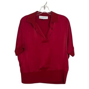 Adolfo Dominguez Red Satin Short Sleeve Top Size 4‎ Quiet Luxury Contemporary